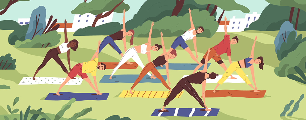 Illustration of people doing yoga outside