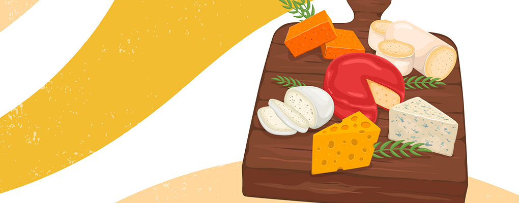 Cheese Board on Orange Swirl Background