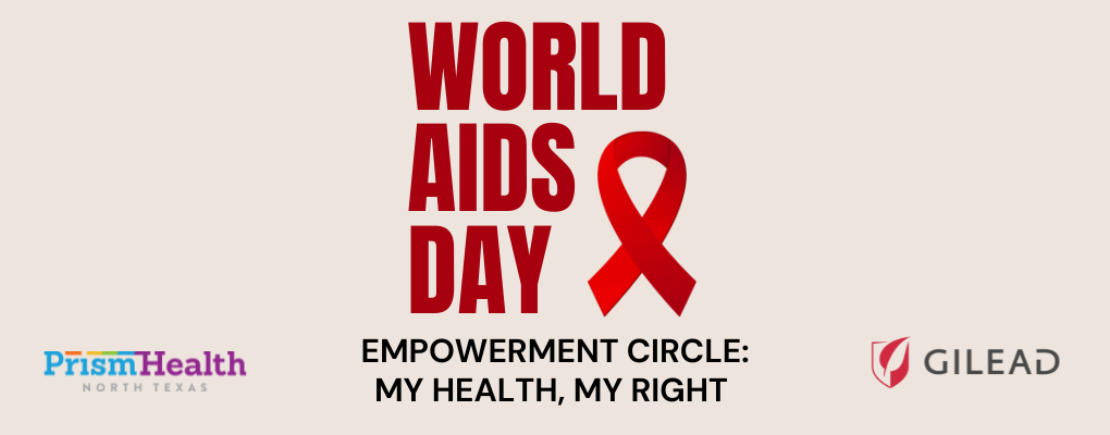 World AIDS Day with red ribbon and beige background - meeting called Empowerment Center: My Health, My Right, a discussion on World AIDS Day