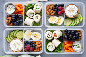 Healthy lunch or snack to go with tortilla wraps, eggs, cottage cheese, fruits and vegetables - Healthy and Stress-Free: Lunchbox Ideas That Kids Actually Eat